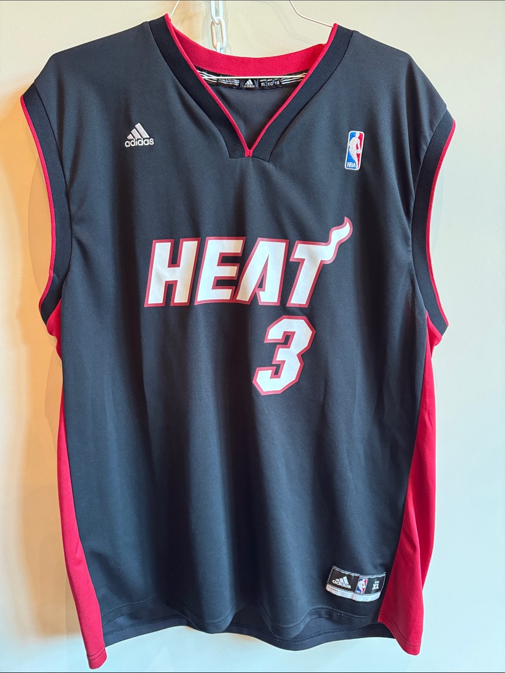 adidas Black and Red Miami Heat #3 Basketball Jersey